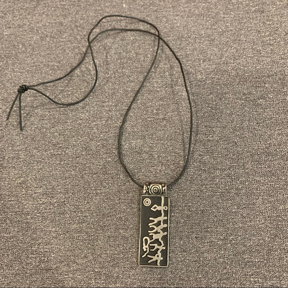 Vintage Alice Seely Pewter Pendant Necklace on Leather Chain